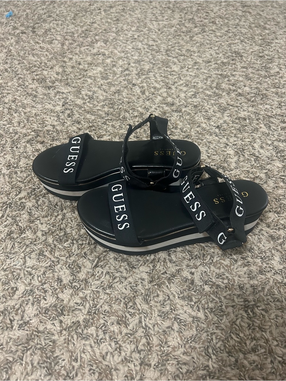 GUESS Black Logo Strap Platform Sandals - Picture 9 of 10